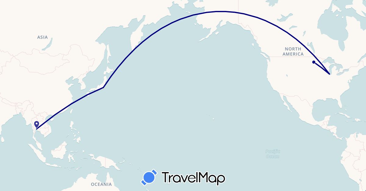 TravelMap itinerary: driving in Japan, Thailand, United States (Asia, North America)